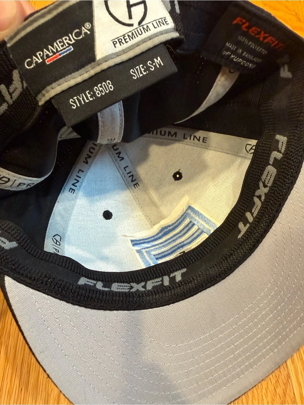 Black Snapback Hat with Light Blue Raised Logo - Cap America Premium Line